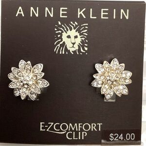 Anne Klein Rhinestone Silver Clip-On Earrings 3008
